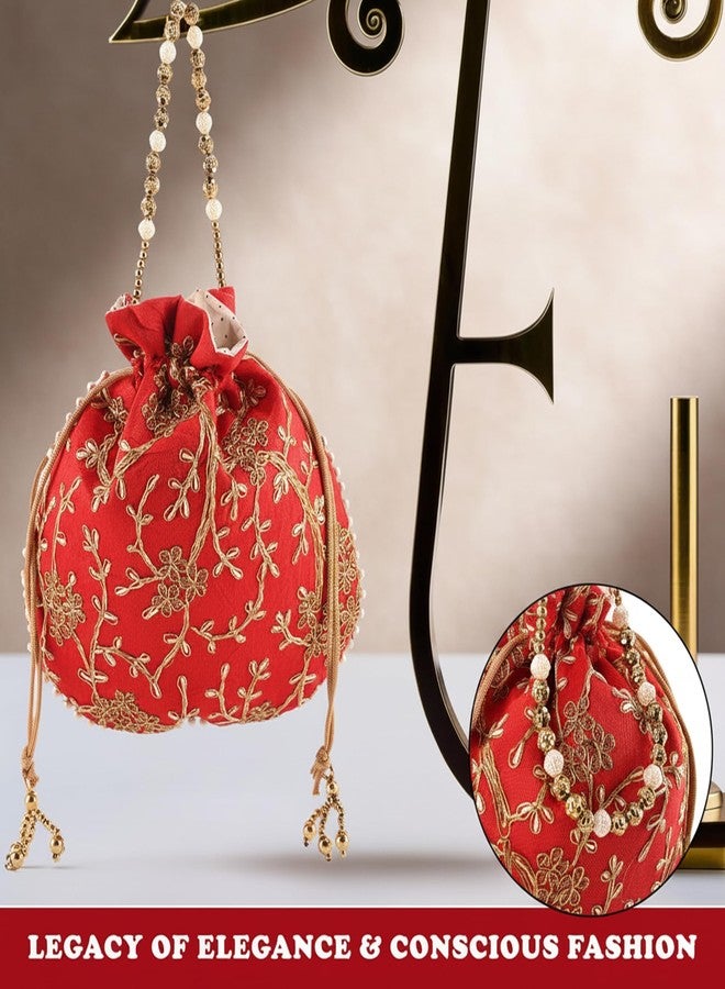Anant Infinity Potli | Jute Handbags for women | Embroidered Women Potli Bag | Drawstring Bags for Wedding | Traditional Indian Goody Bags | Pack of 5 | Multicolor - Image 4
